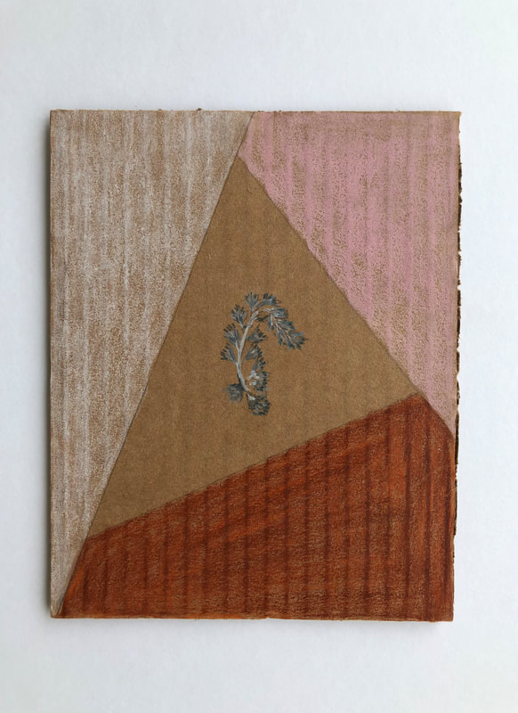 leaves and geometric design artwork of watercolour and pencil on cardboard by Melinda Blair Paterson