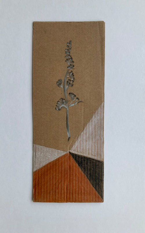 leaves and geometric design artwork of watercolour and pencil on cardboard by Melinda Blair Paterson