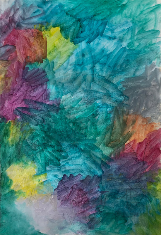 Teal and Pink tones  abstract painting by Melinda Blair Paterson 2022