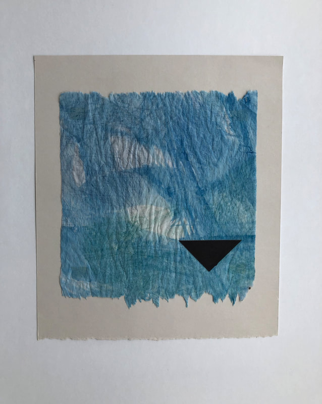 blue watercolour and pencil on tissue paper with collage artwork by Melinda Blair Paterson