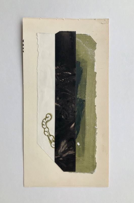 green leaf mono print and black plant dyed paper collage on vintage paper by Melinda Blair Paterson