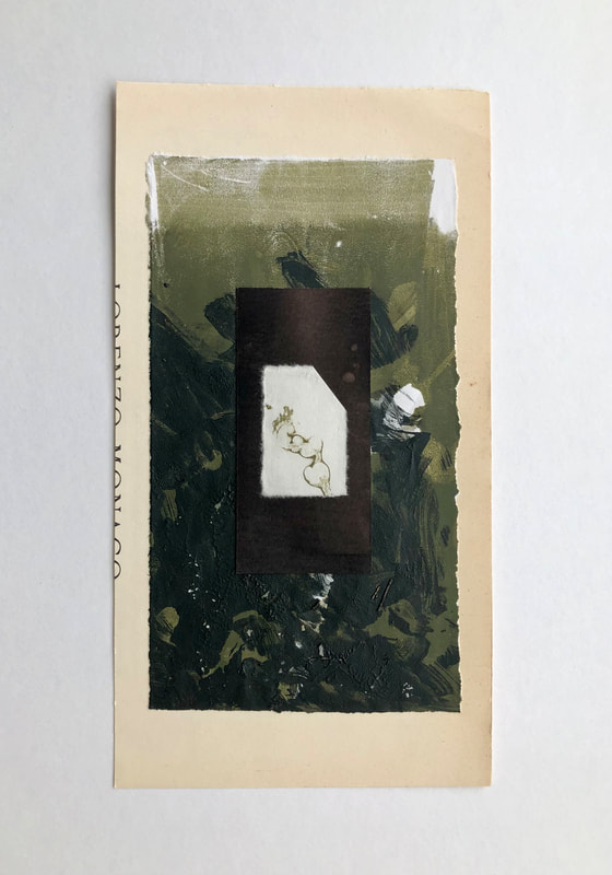 green leaf mono print and black plant dyed paper collage on vintage paper by Melinda Blair Paterson